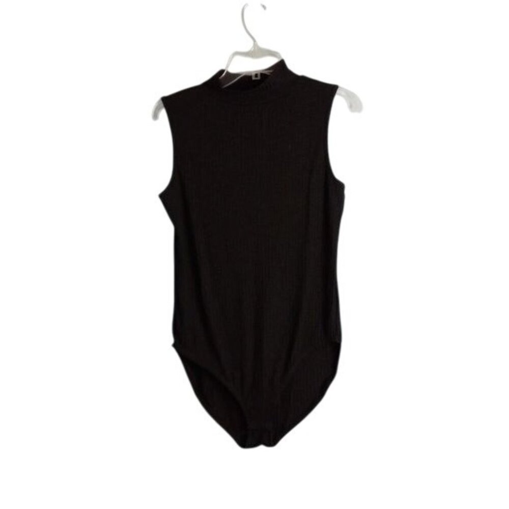 Cato Size Medium Bodysuit Black Ribbed Sleeveless Snap Closure NEW